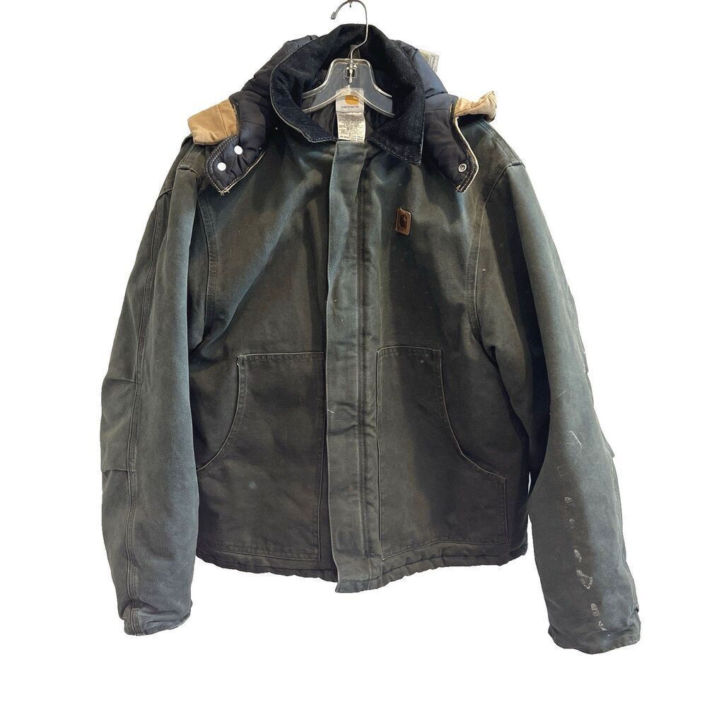 Vtg Carhartt J22 MOS Arctic Quilt Lined Moss Duck Jacket XL Mens Distressed USA